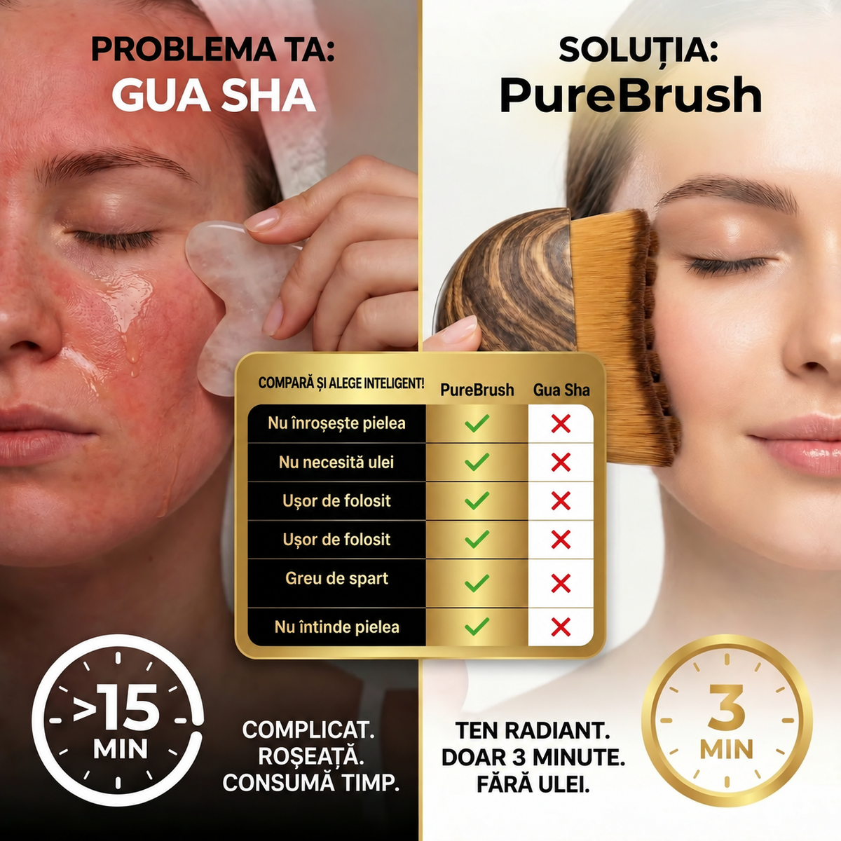 PureBrush comparat cu gua sha